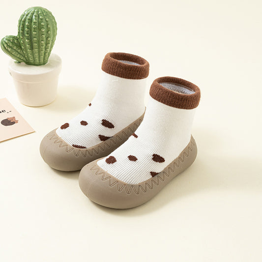 Zapato calcetín ergonómico para bebés color blanco con café