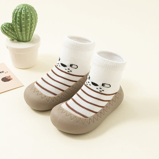 Zapato calcetín ergonómico para bebés blanco a rayas